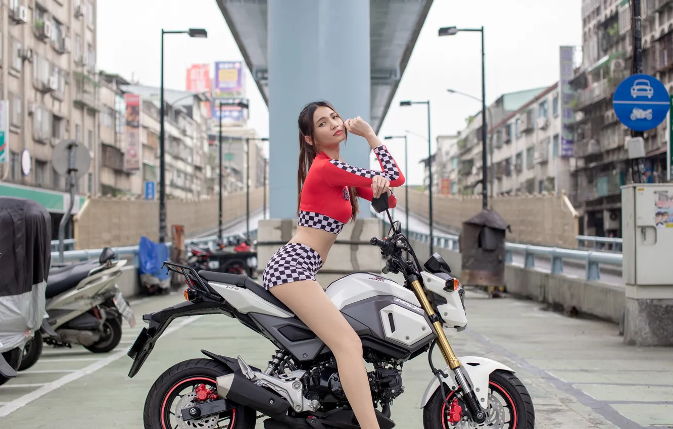 Photo wallpaper girl, motorcycle, Asian