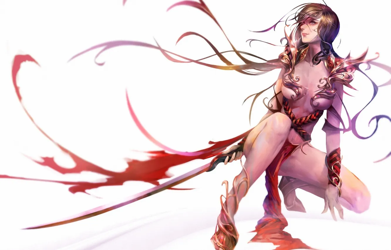 Photo wallpaper girl, sword, art, white background