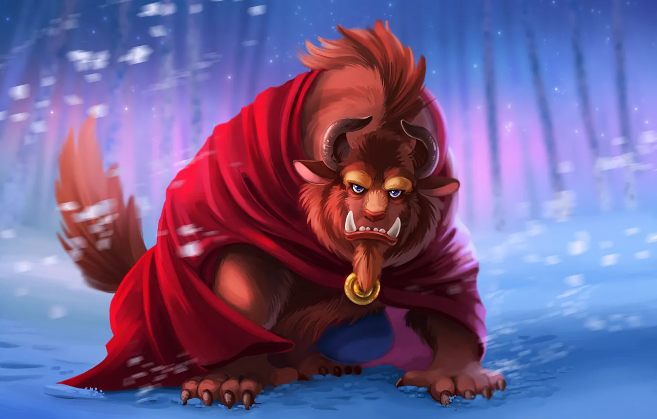 Photo wallpaper Disney, monster, blizzard, lion, Beauty and the Beast, horn, fairy tales, snown