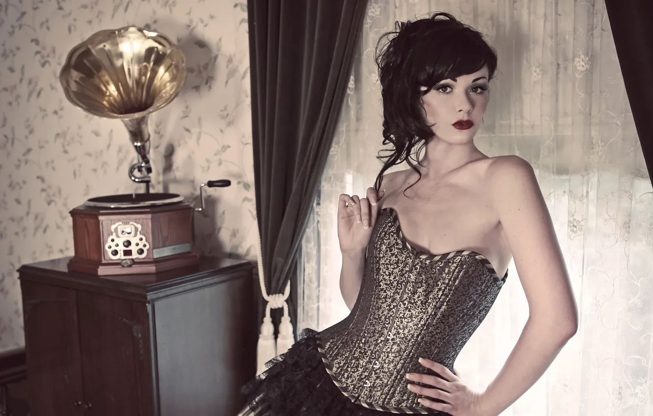 Photo wallpaper look, girl, pose, style, room, wall, Wallpaper, portrait