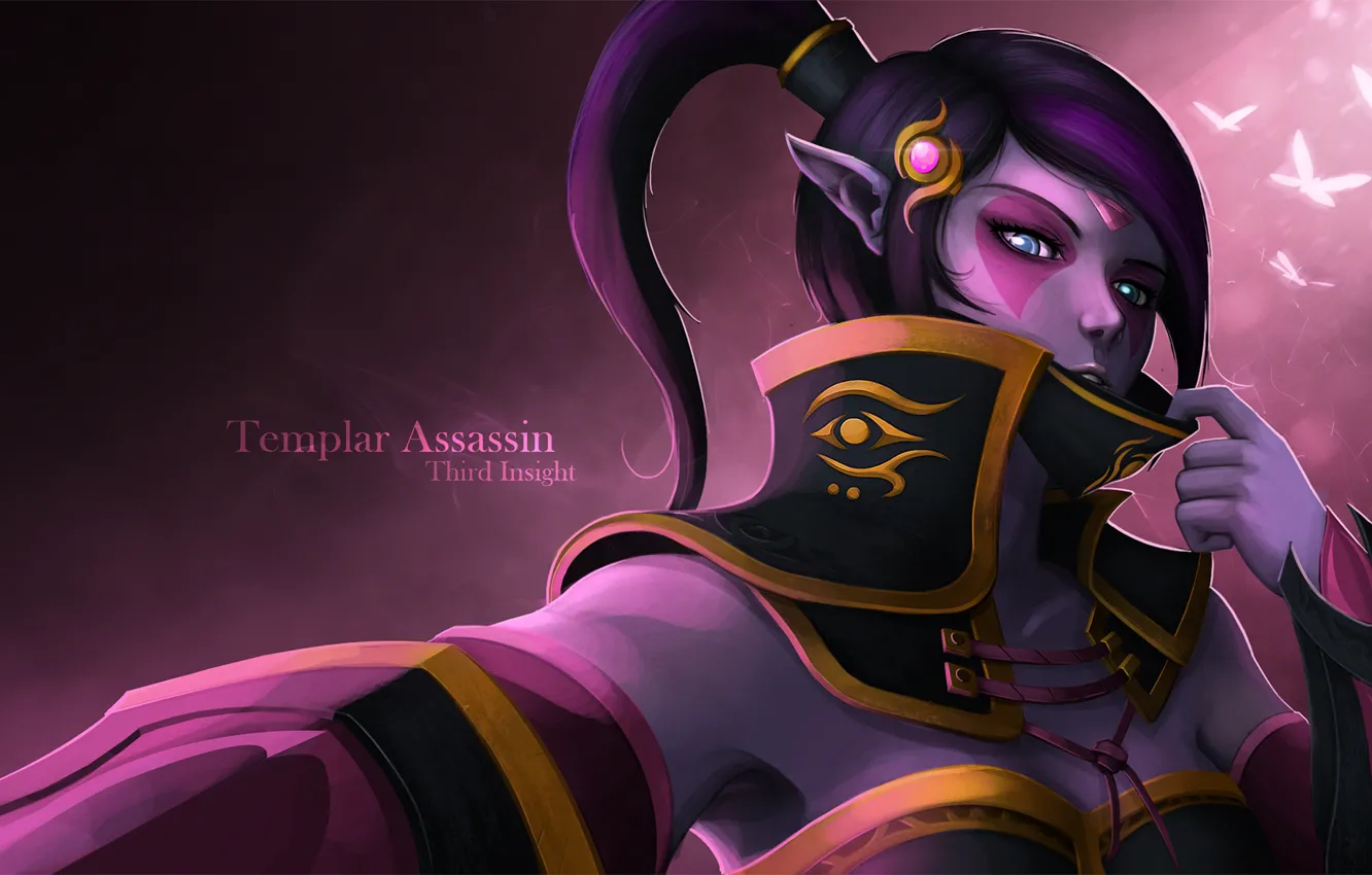 Photo wallpaper look, girl, butterfly, art, blue eyes, dota 2, Lana, Templar Assassin