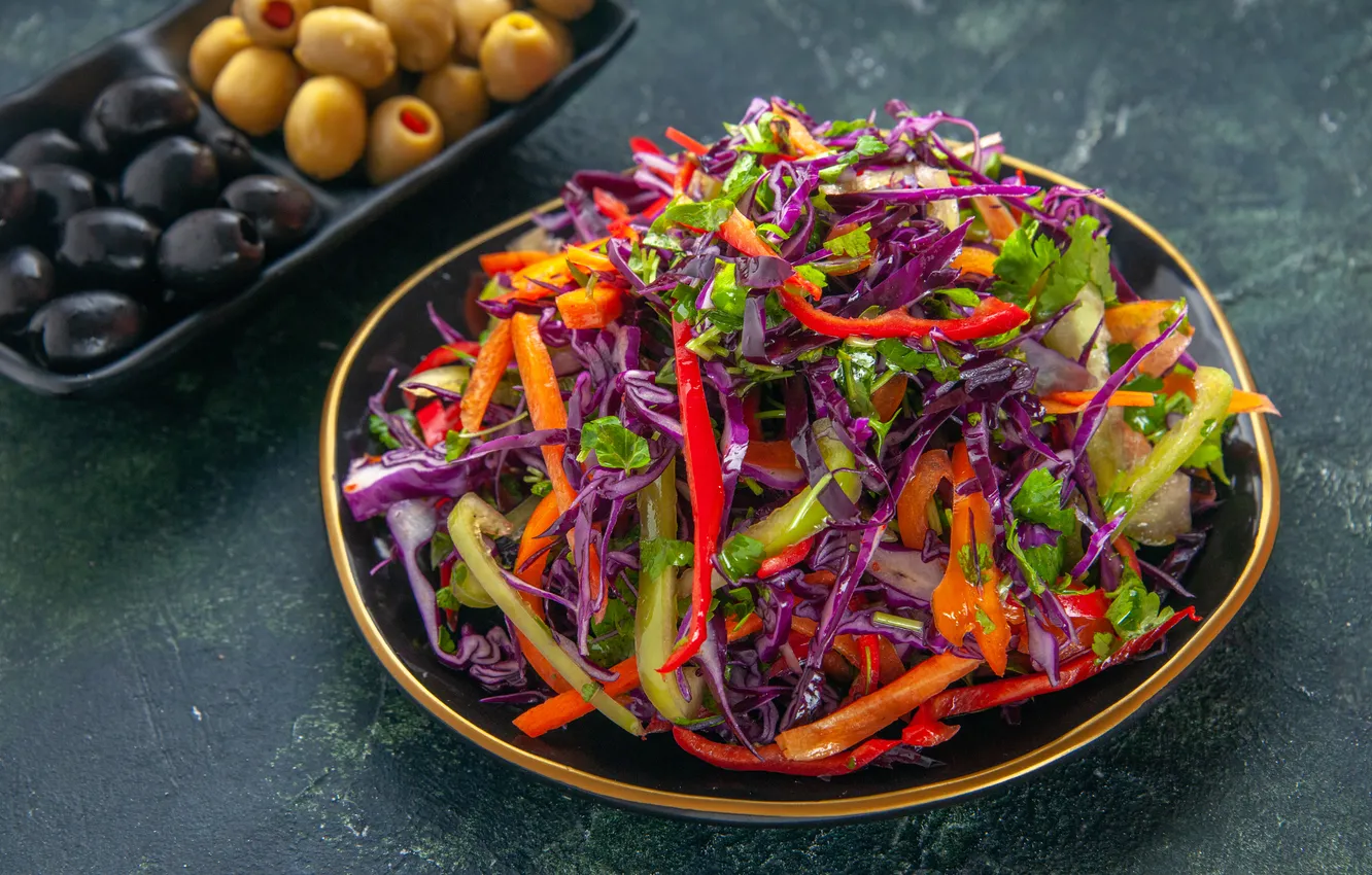 Photo wallpaper table, food, plate, vegetables, salad, submission