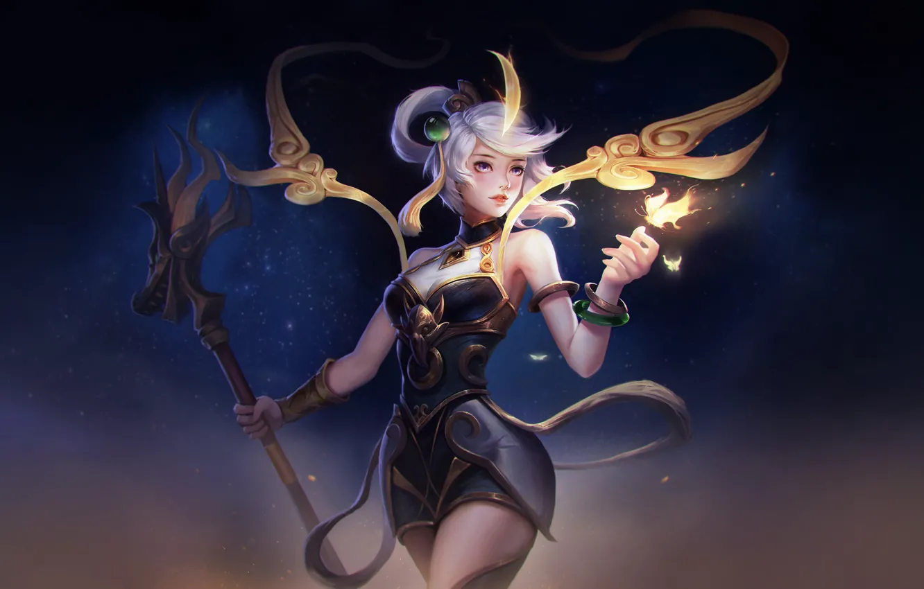 Photo wallpaper girl, style, fiction, magic, butterfly, the game, staff, girl
