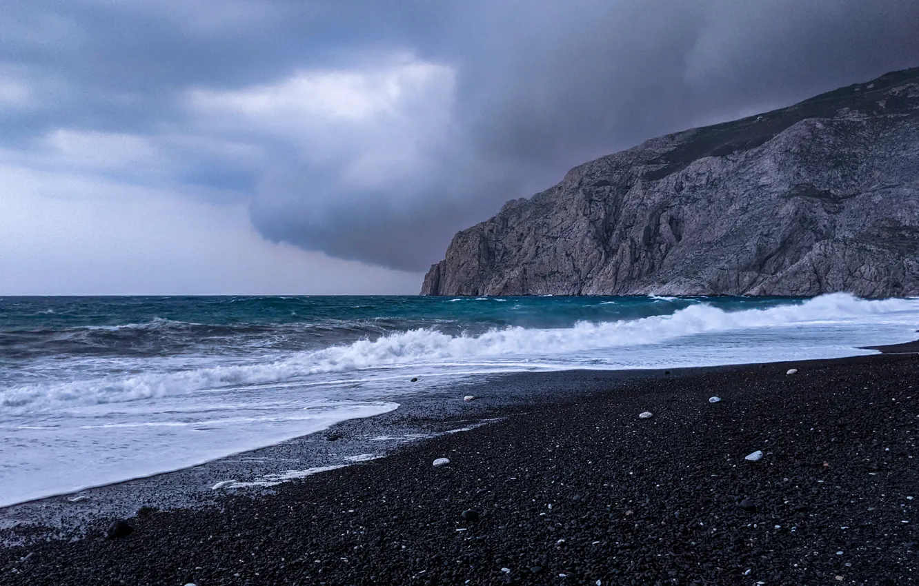 Photo wallpaper beach, mountains, shore