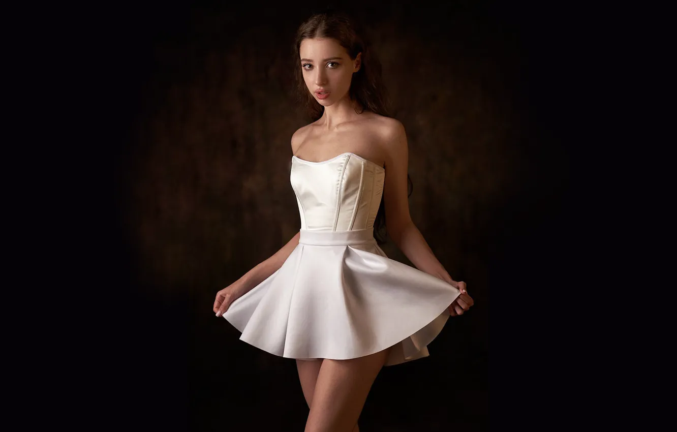 Photo wallpaper girl, Inga, dress, legs, miniskirt, short dress, lips sensual, Max Pyzhik