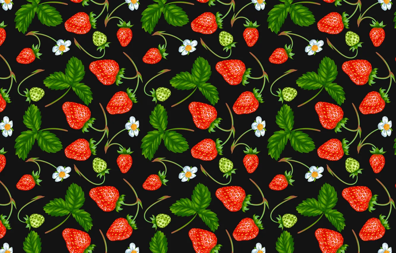 Photo wallpaper berries, strawberry, flowers