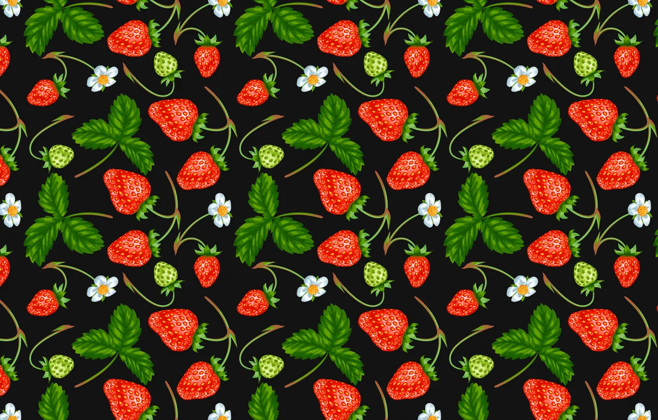 Photo wallpaper flowers, berries, strawberry
