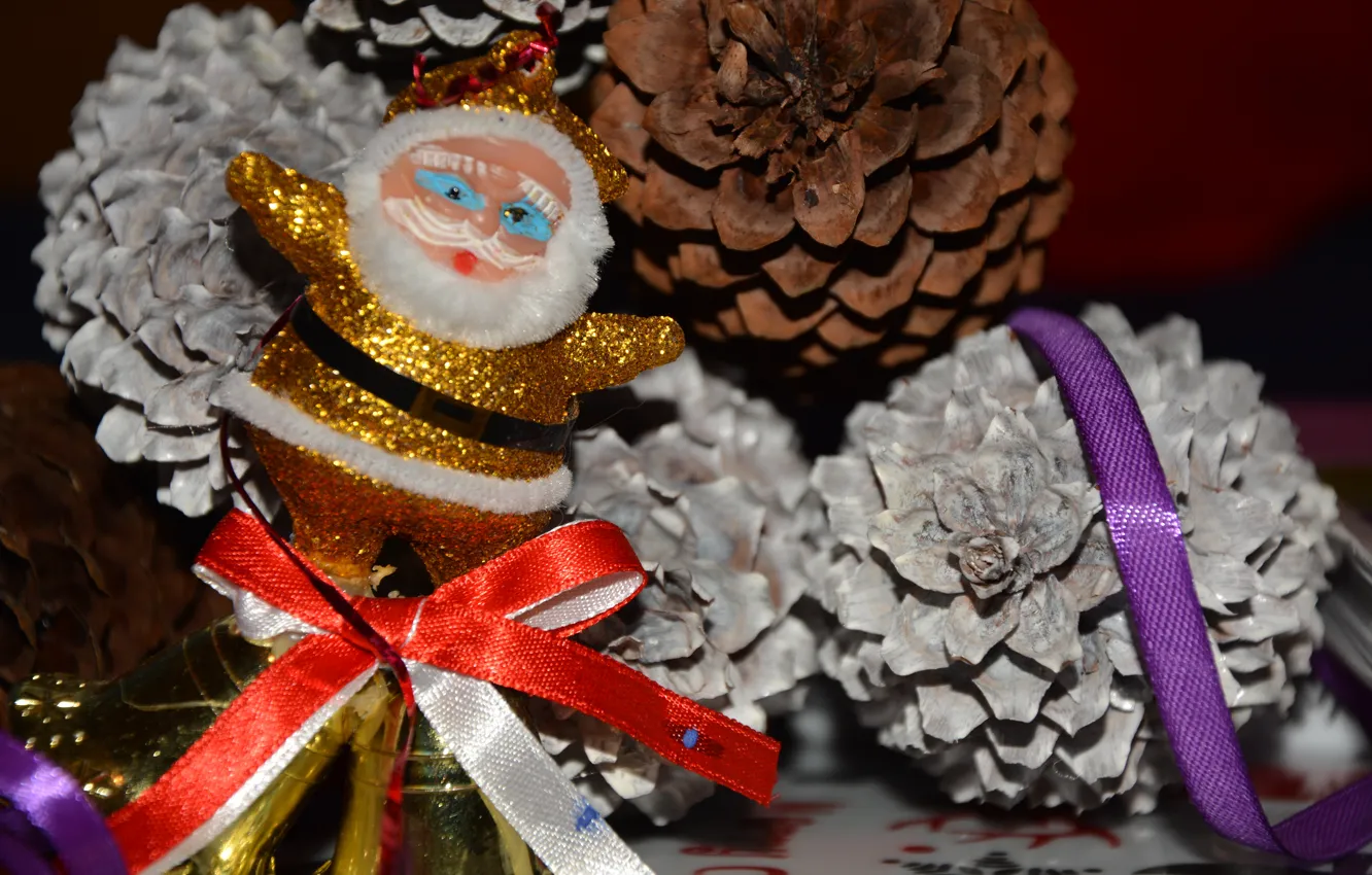 Photo wallpaper holiday, new year, Santa Claus, fir cones