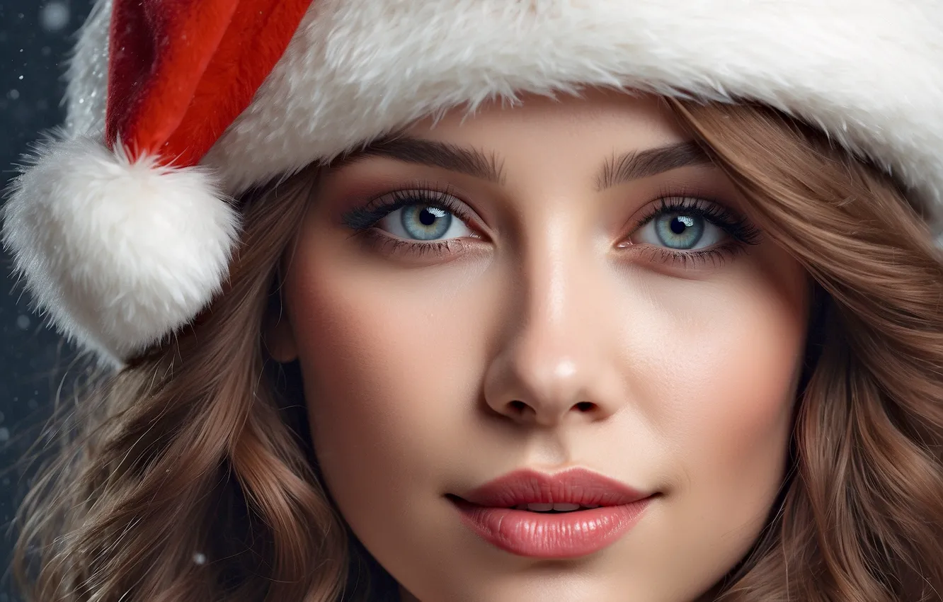 Photo wallpaper look, girl, holiday, new year, portrait, makeup, Christmas, maiden