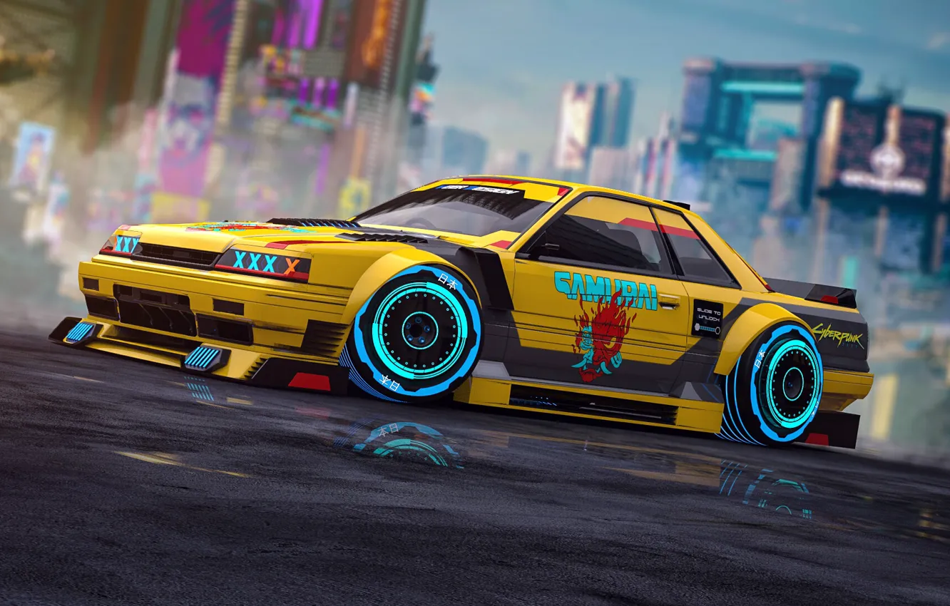 Photo wallpaper car, yellow, Nissan, fantasy, skyline, style, yellow, science fiction