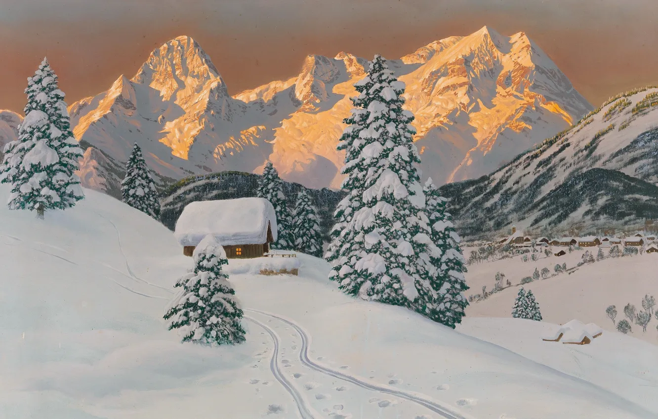 Photo wallpaper Alois Arnegger, Austrian painter, Austrian landscape painter, oil on canvas, Alois Arnegger, The Grosser Pril …