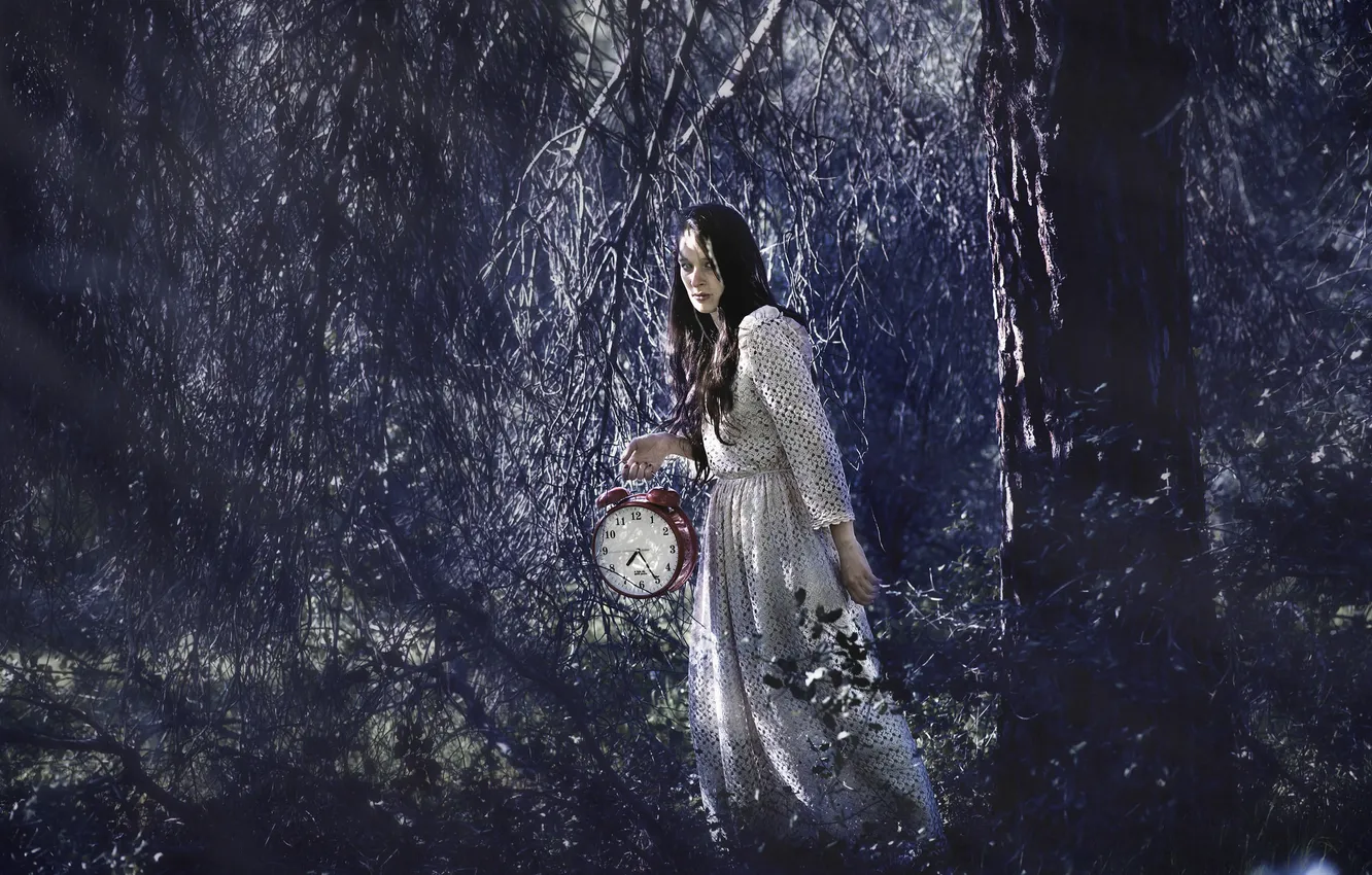 Photo wallpaper forest, girl, watch