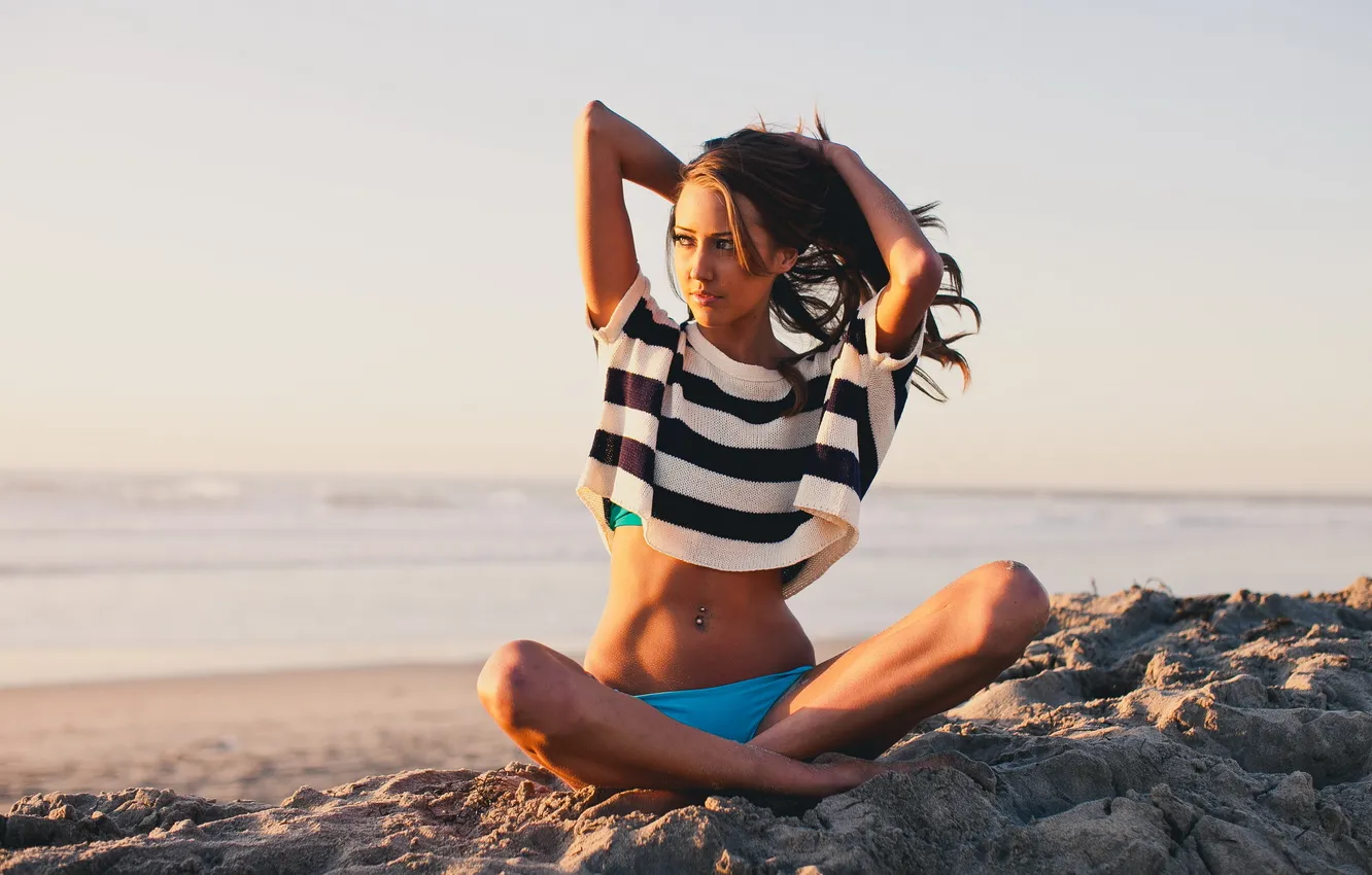 Photo wallpaper beach, girl, beauty