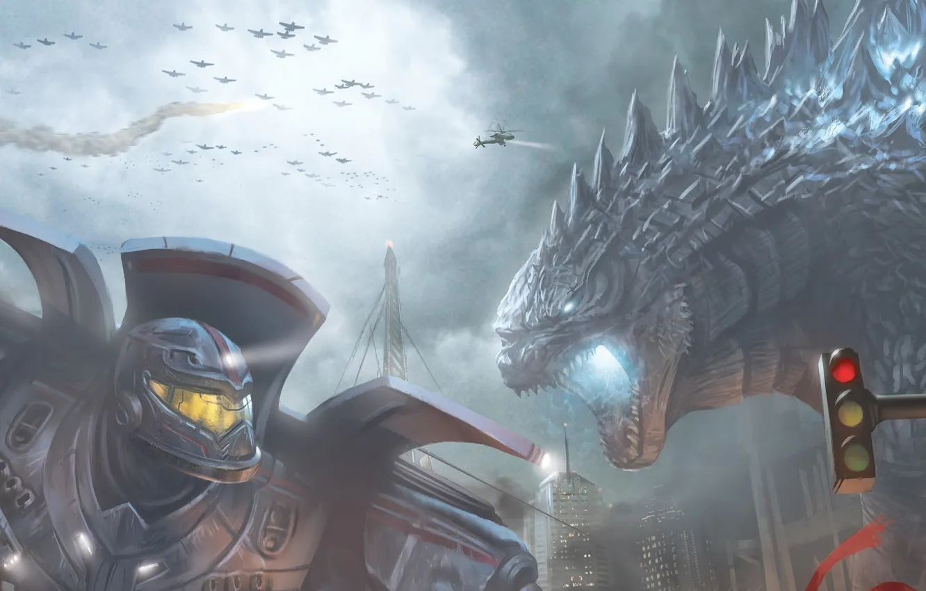 Photo wallpaper robot, Godzilla, Pacific Rim, Gipsy Danger, jaeger