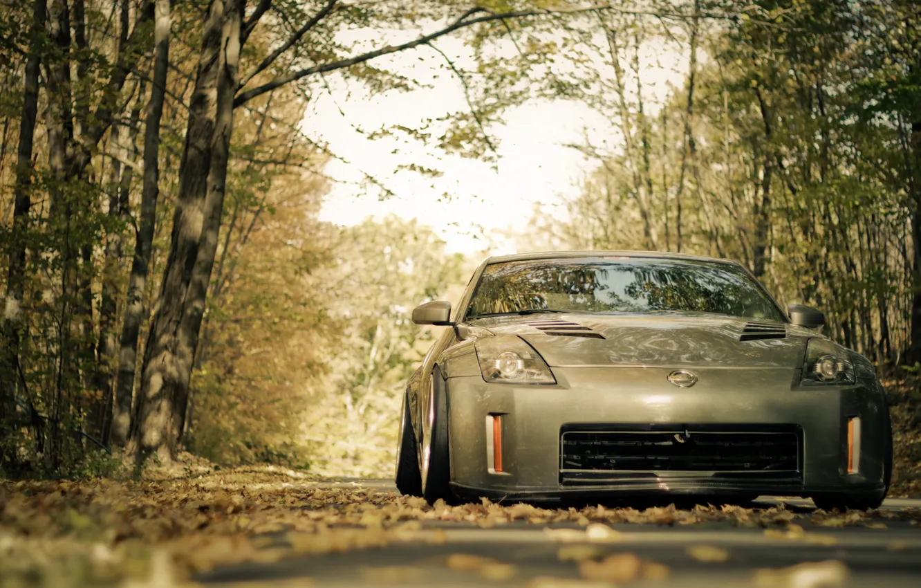 Photo wallpaper road, autumn, Nissan, 350z