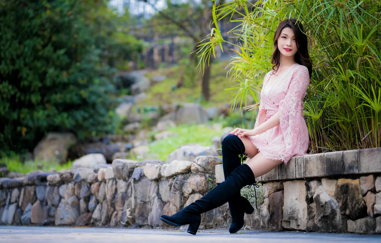 Photo wallpaper girl, legs, Asian, bokeh
