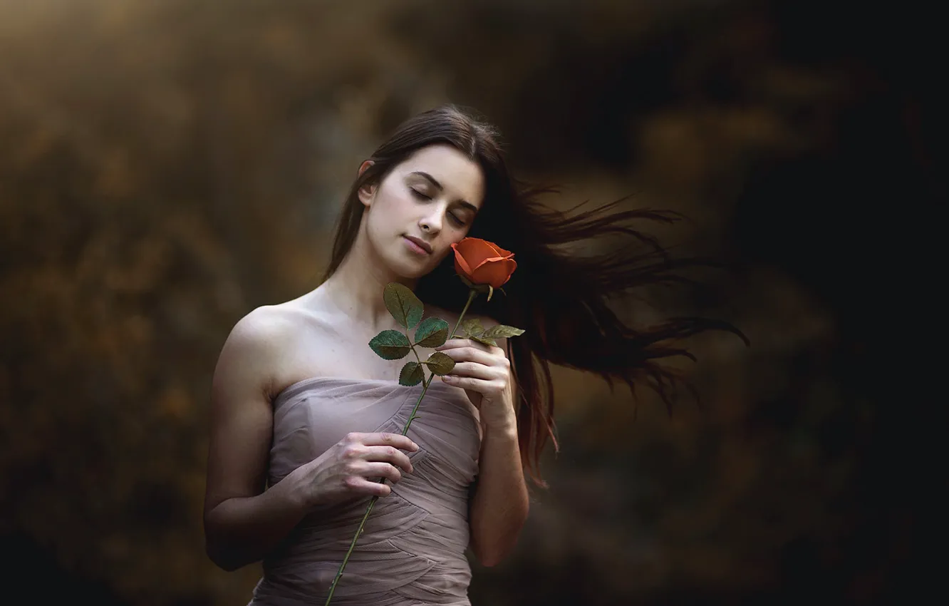 Photo wallpaper girl, flowers, roses