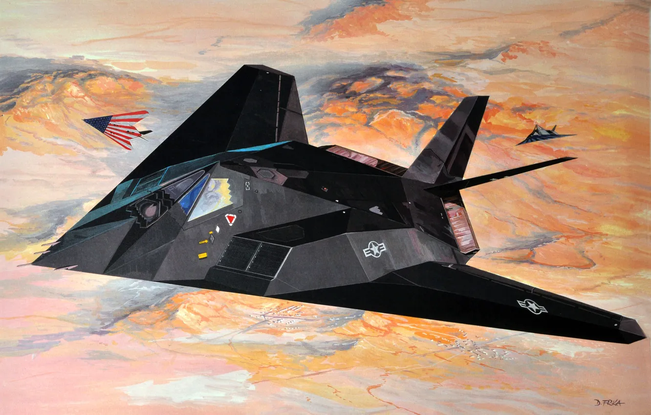 Photo wallpaper USAF, subsonic tactical, F-117 Nighthawk, stealth attack fighter