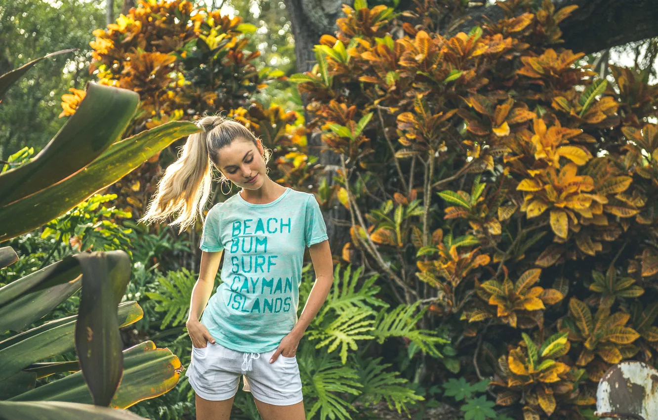Photo wallpaper girl, jungle, blonde, tropics, Sight
