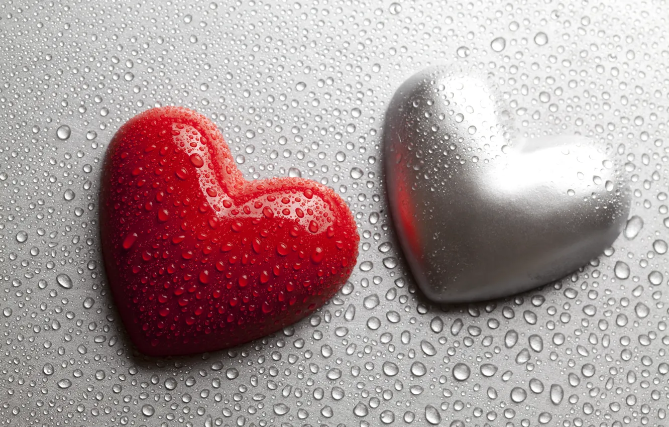 Photo wallpaper water, drops, love, heart, red, love, heart, romantic