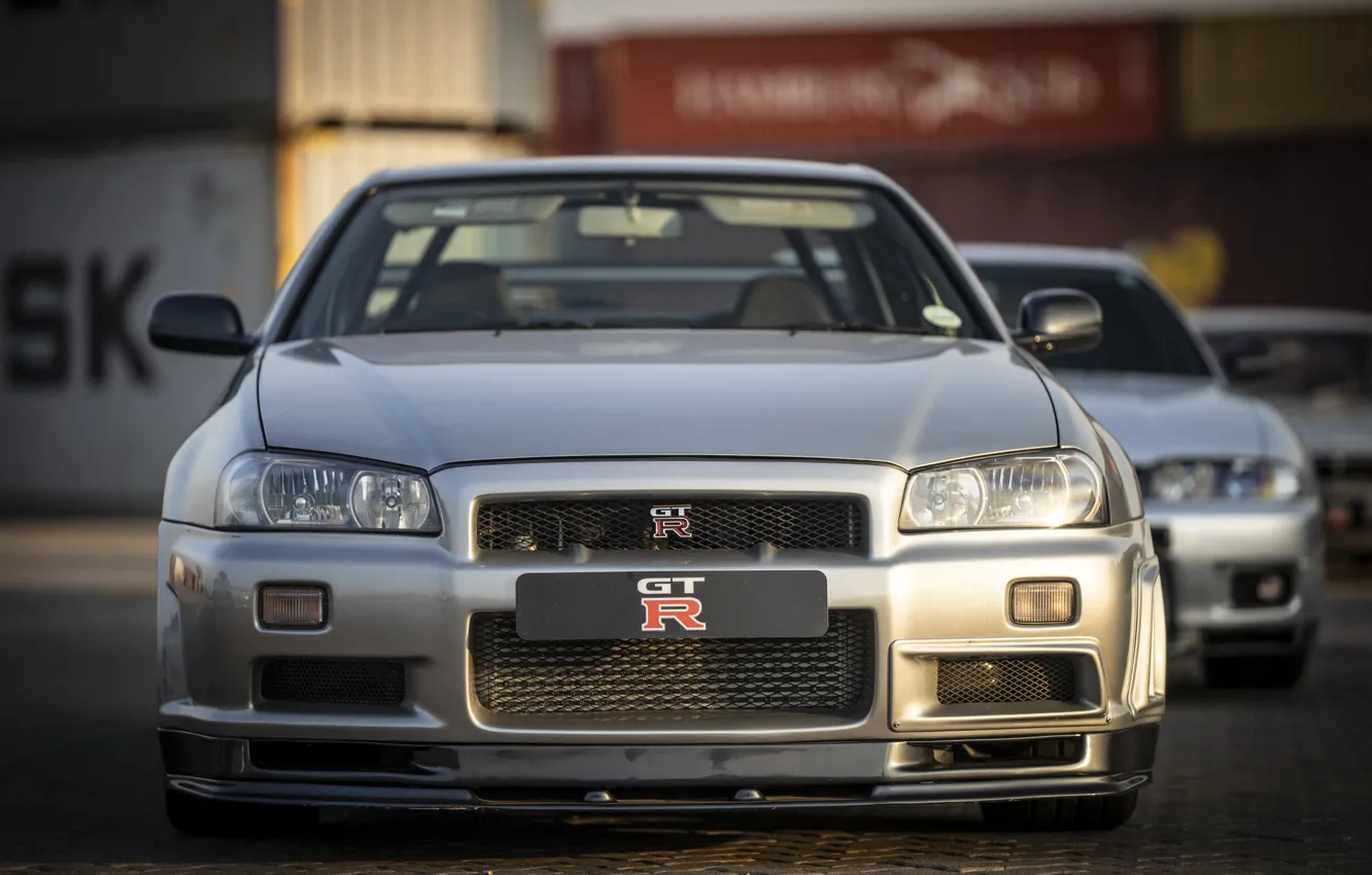 Photo wallpaper Nissan, GT-R, Skyline, front, R34, BNR34, Nissan Skyline GT-R