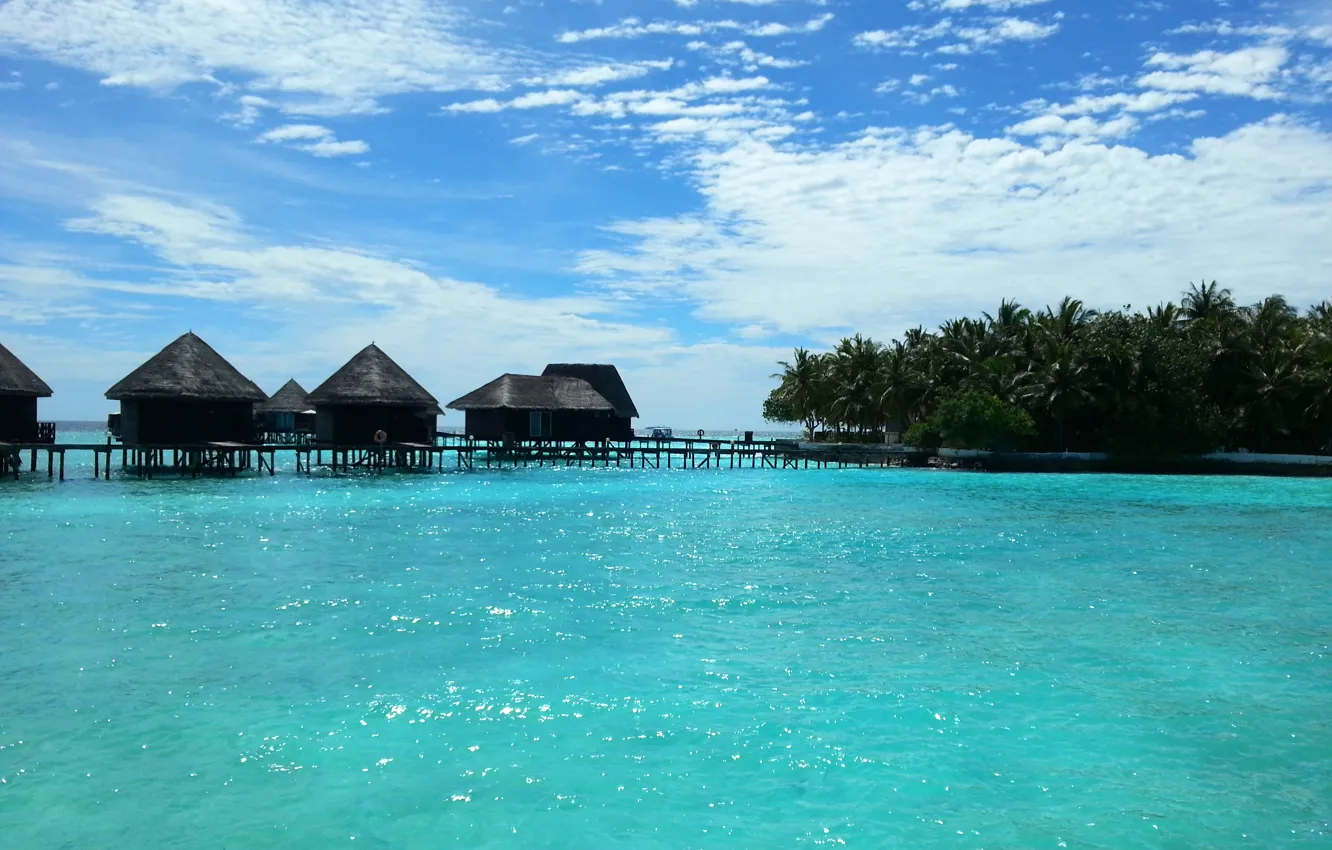 Photo wallpaper the sky, the ocean, island, Мaldives