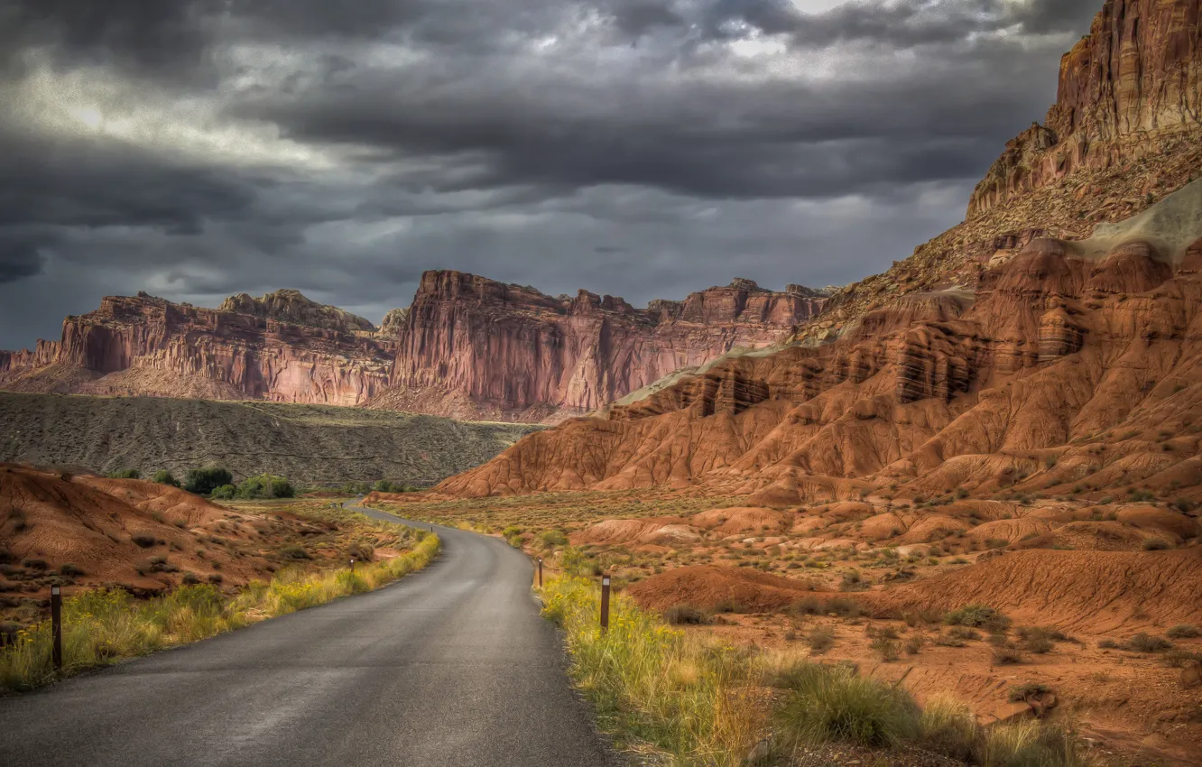 Photo wallpaper road, landscape, nature, rocks, beauty