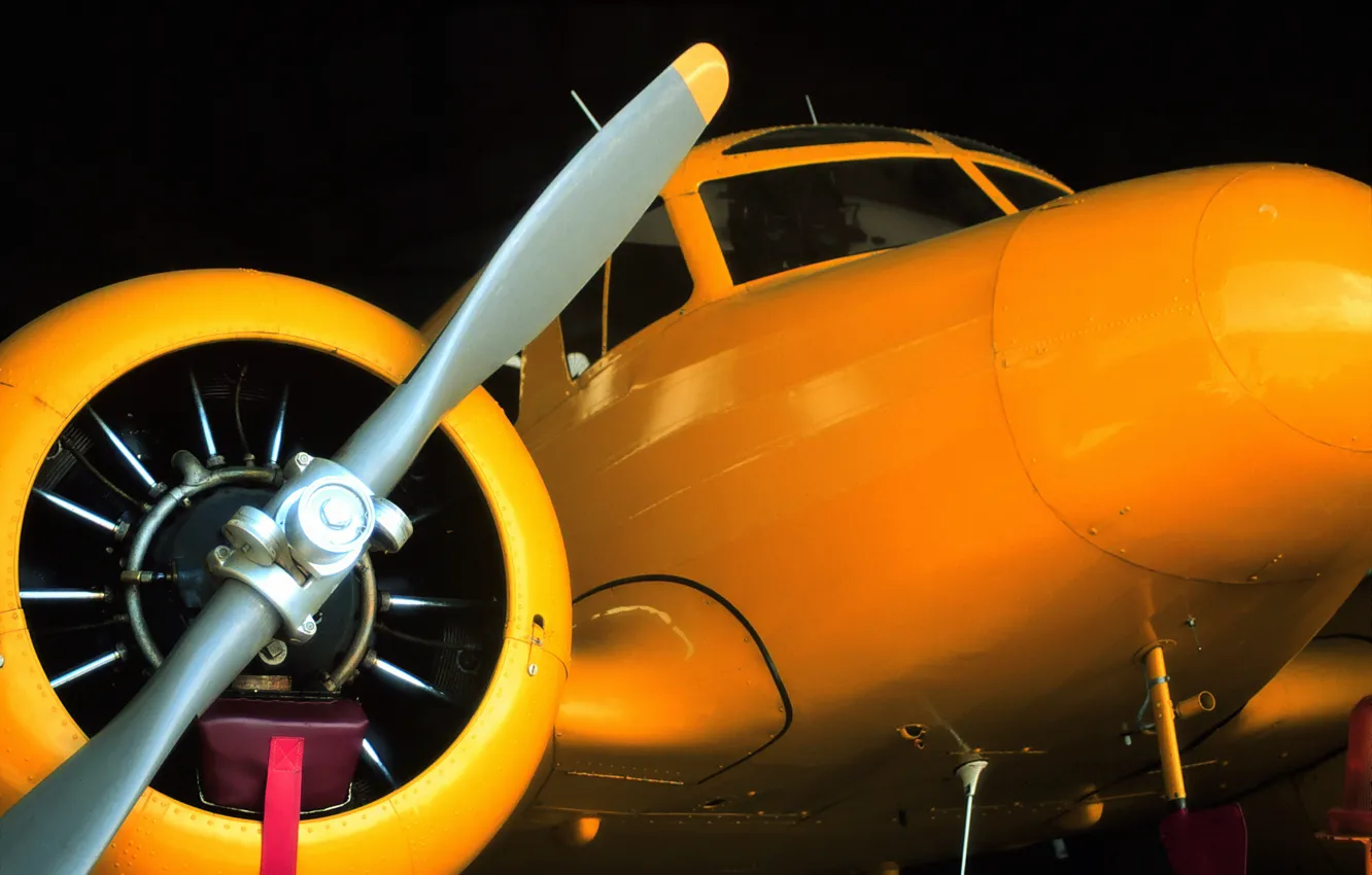 Photo wallpaper yellow, propeller, the plane, The fuselage