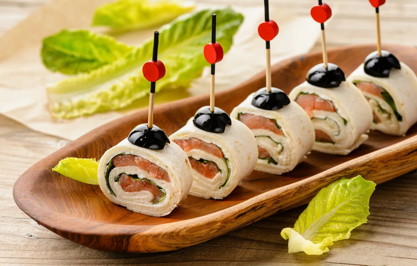 Photo wallpaper fish, olives, appetizer, pita, rolls