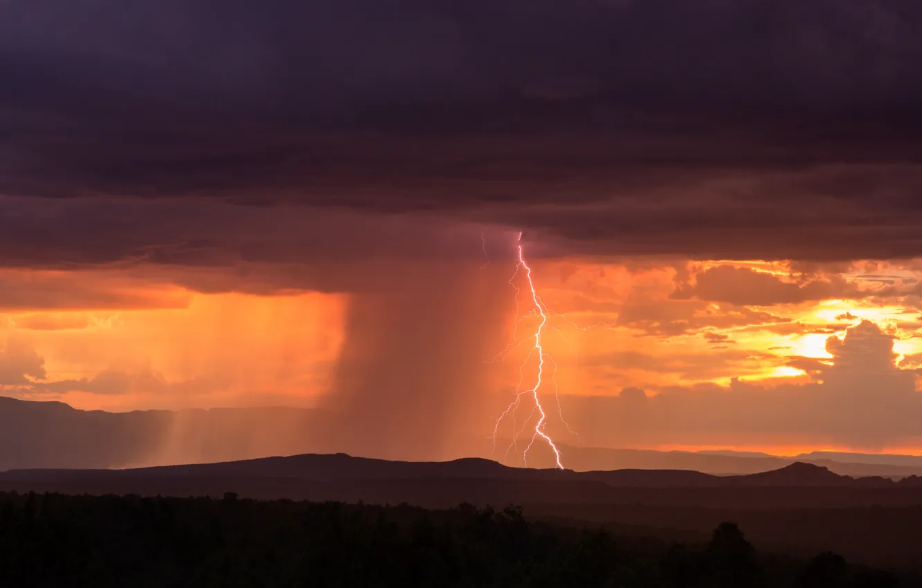 Photo wallpaper the sky, clouds, clouds, storm, nature, element, lightning, storm