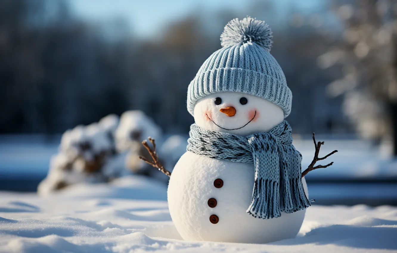 Photo wallpaper winter, snow, new year, Christmas, snowman, Christmas, winter, snow