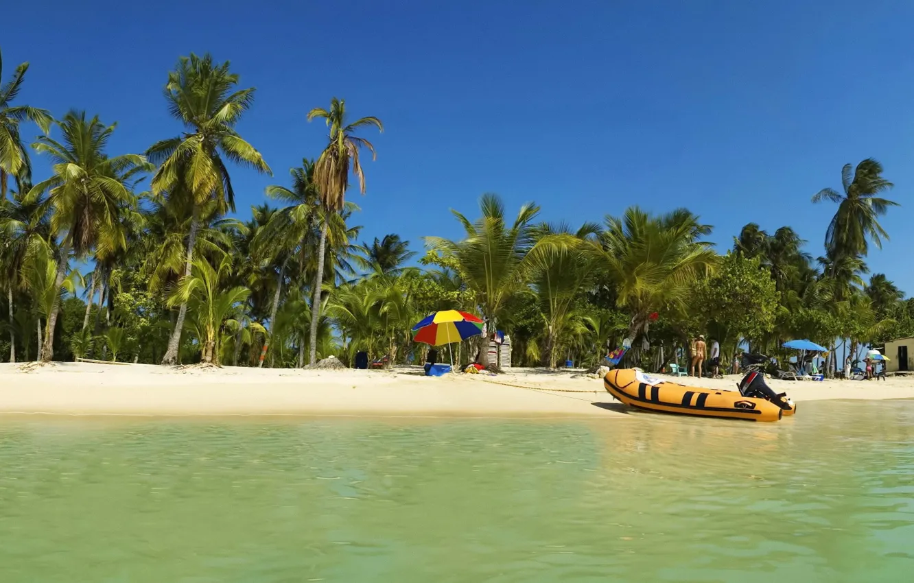 Photo wallpaper tropics, palm trees, boat, vacation, 152