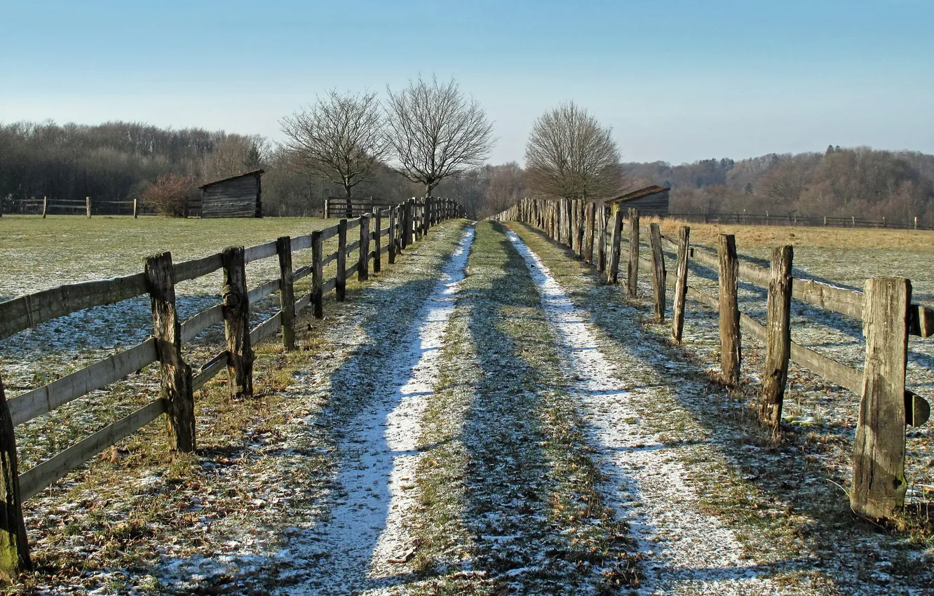 Photo wallpaper road, field, landscape, the fence