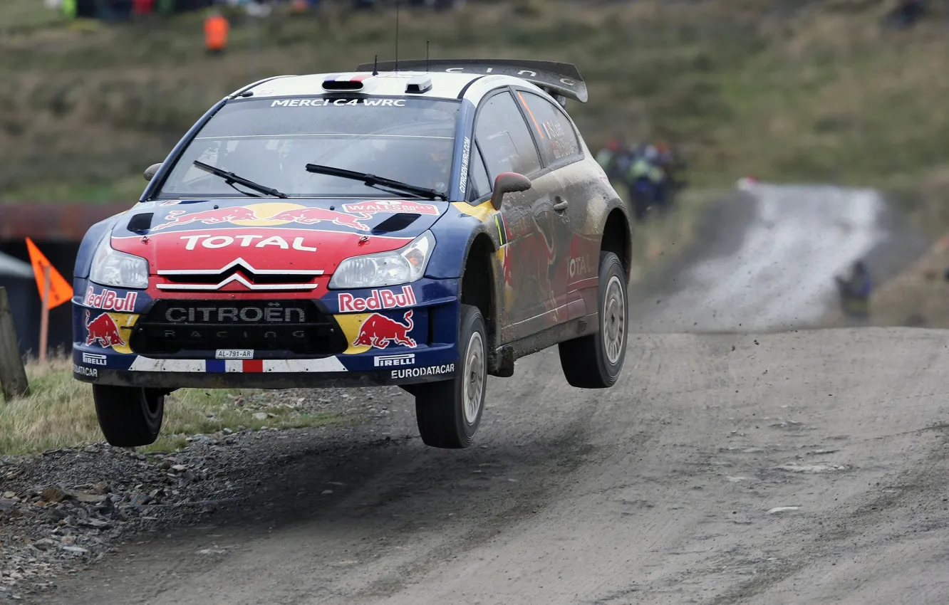 Photo wallpaper Speed, Flight, Dirt, Citroen, Lights, Rally, Flies, Sebastien Ogier Front