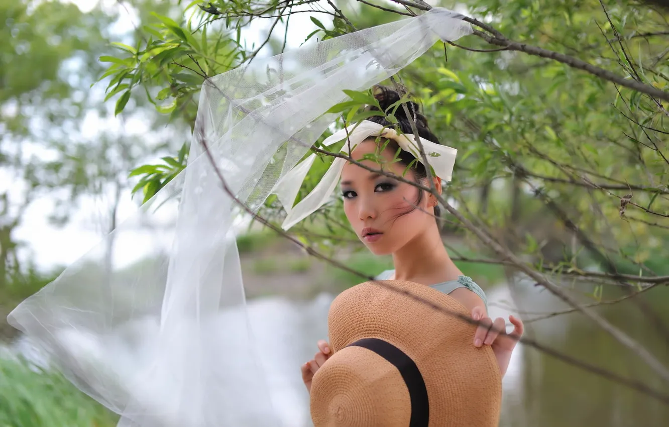 Photo wallpaper girl, nature, hat