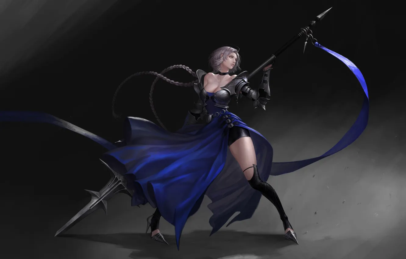 Photo wallpaper girl, style, minimalism, dress, art, Lancer, spear, girl