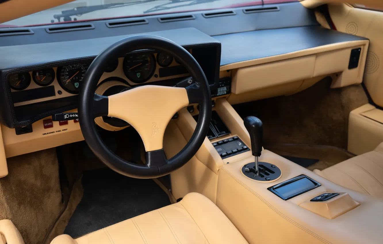 Photo wallpaper Lamborghini, Countach, steering wheel, car interior, Lamborghini Countach 25th Anniversary