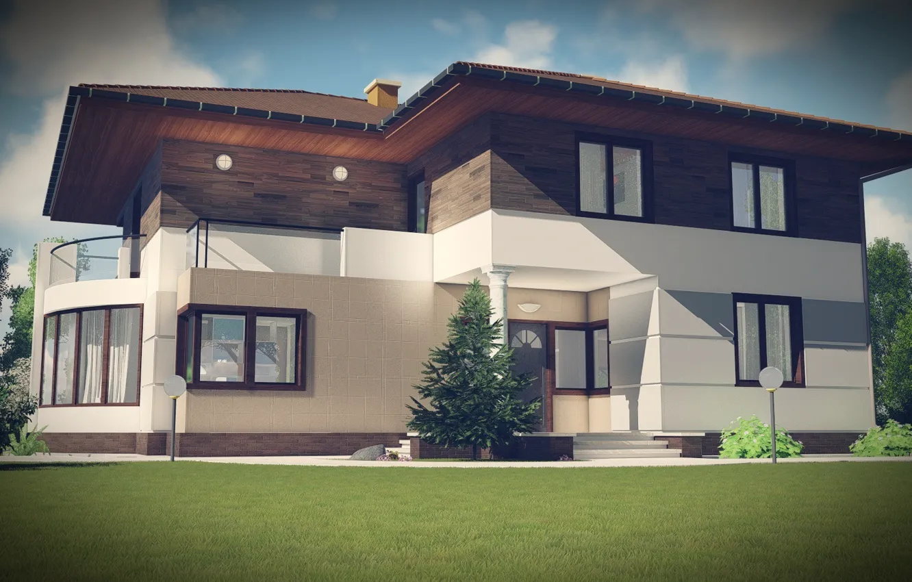 Photo wallpaper the sky, trees, home, cottage, facade