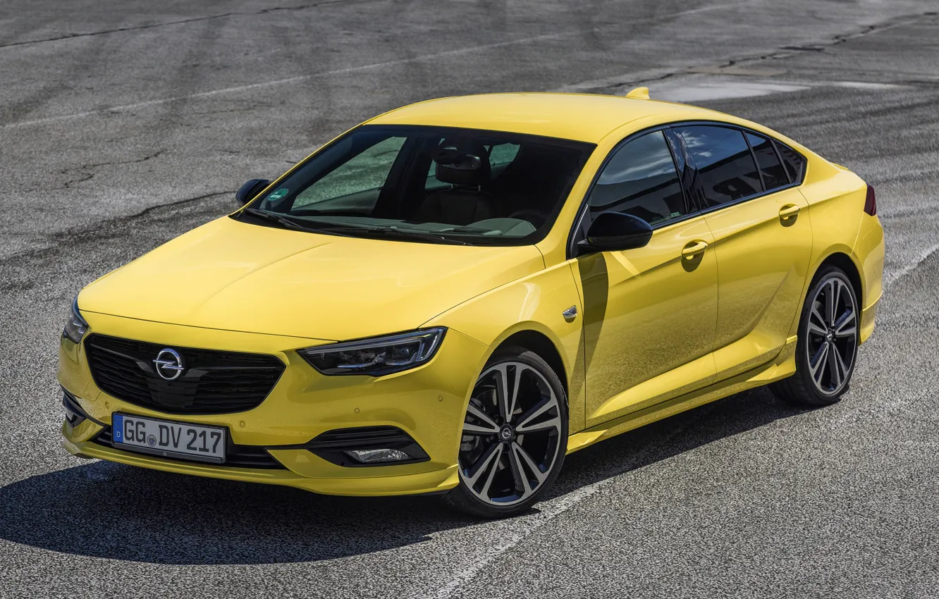 Photo wallpaper asphalt, yellow, Insignia, Opel, 2018, Insignia Grand Sport