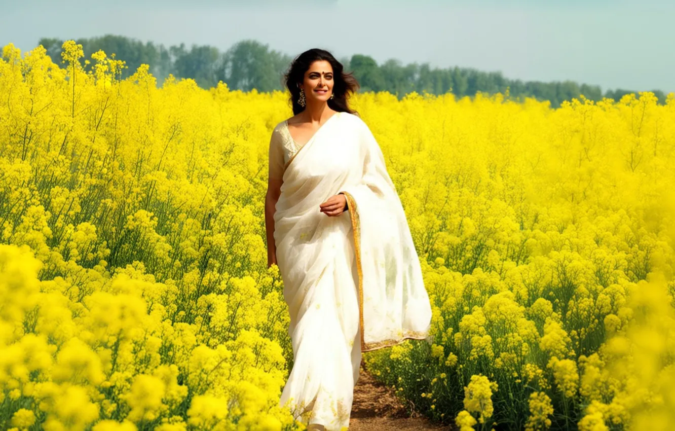 Photo wallpaper field, summer, girl, the sun, landscape, flowers, nature, movie