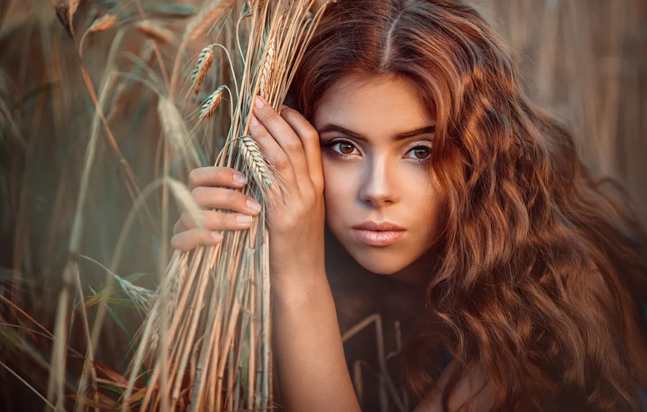 Photo wallpaper look, girl, face, hair, portrait, hands, ears, Sergei Kalabushkin