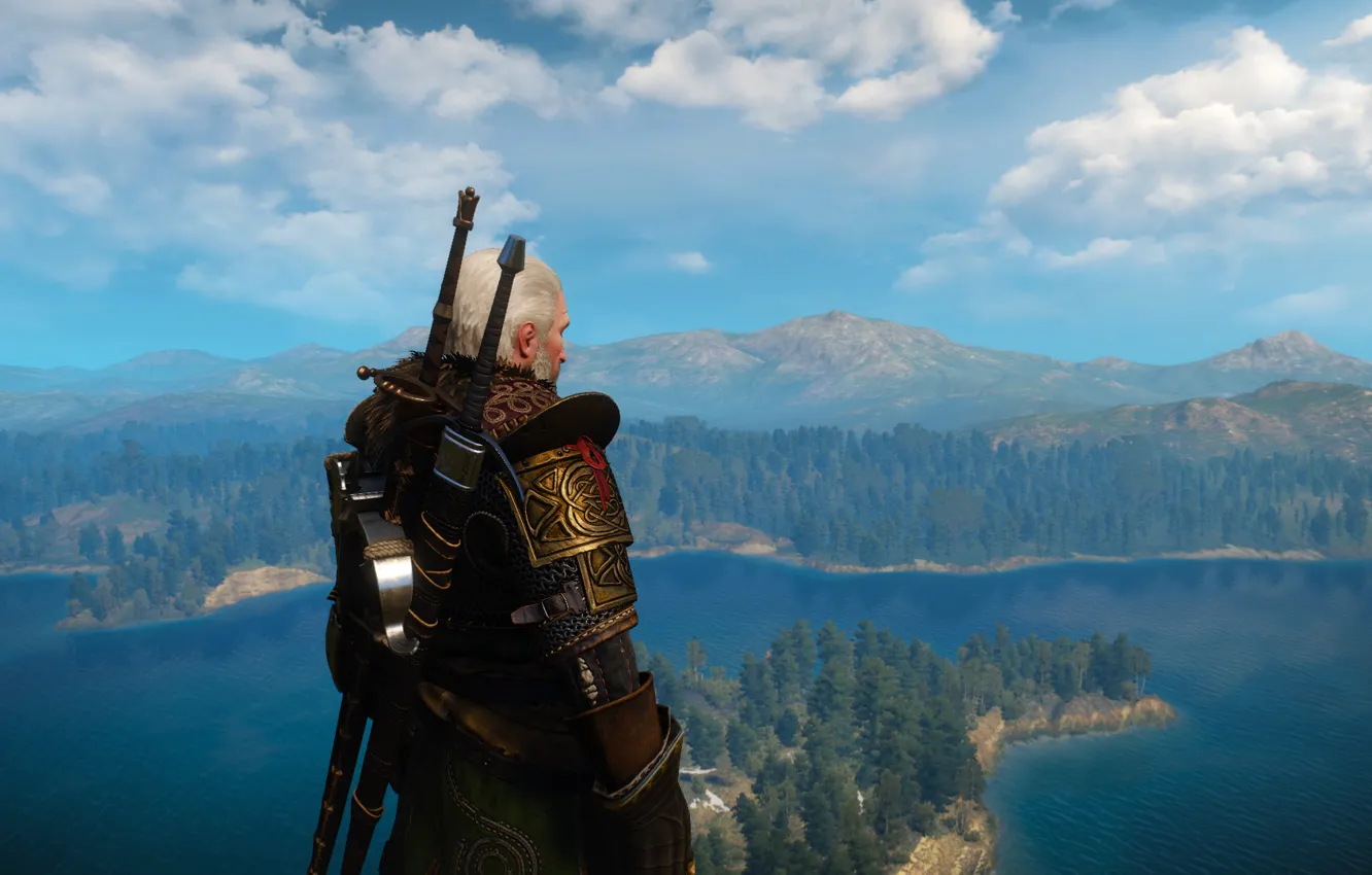Photo wallpaper sea, background, sword, sword, game, The Witcher, weapon, rpg