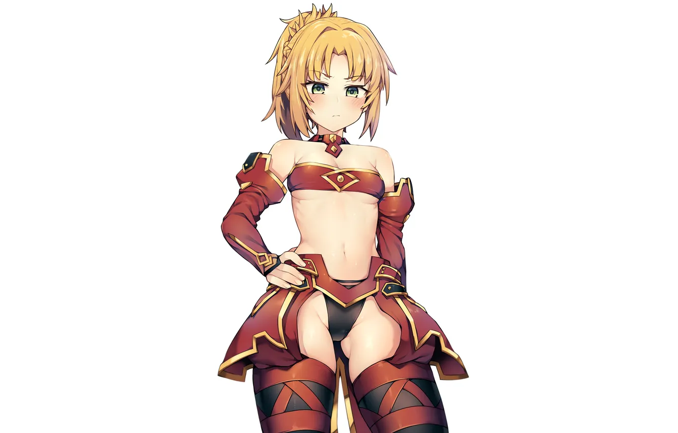 Photo wallpaper girl, sexy, lingerie, cleavage, panties, thighhighs, green eyes, boobs