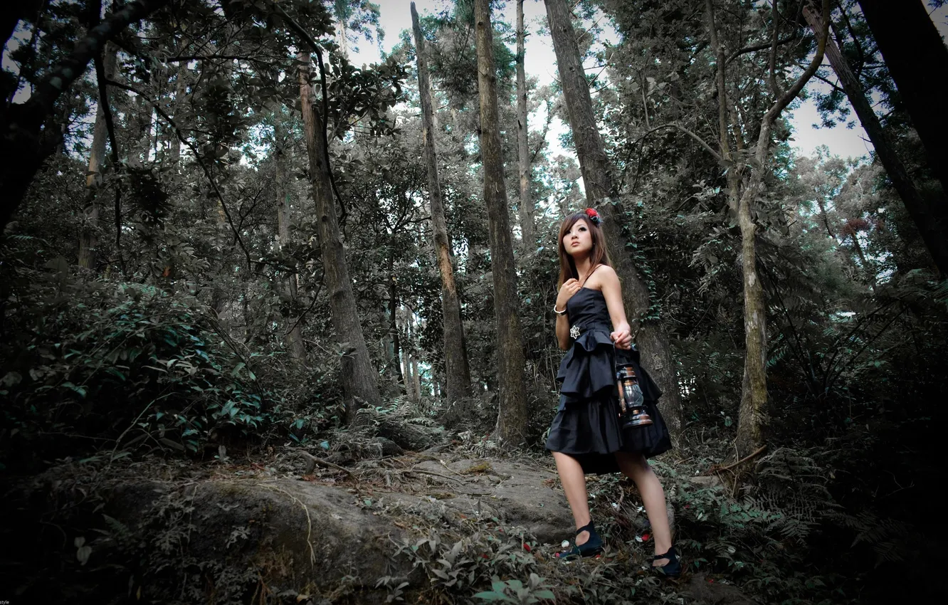 Photo wallpaper forest, girl, Japanese