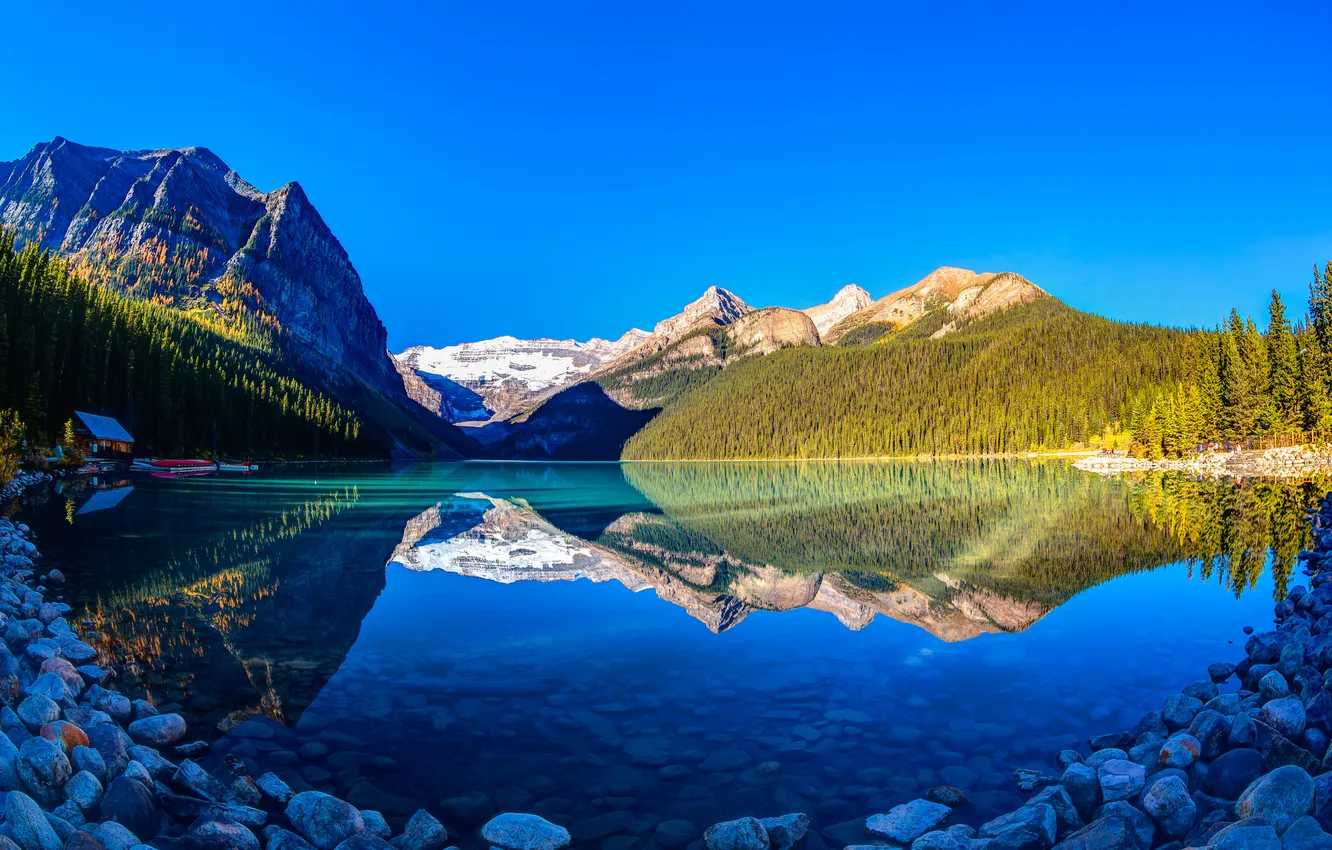 Photo wallpaper the sky, trees, sunset, mountains, lake, Canada, Albert, house