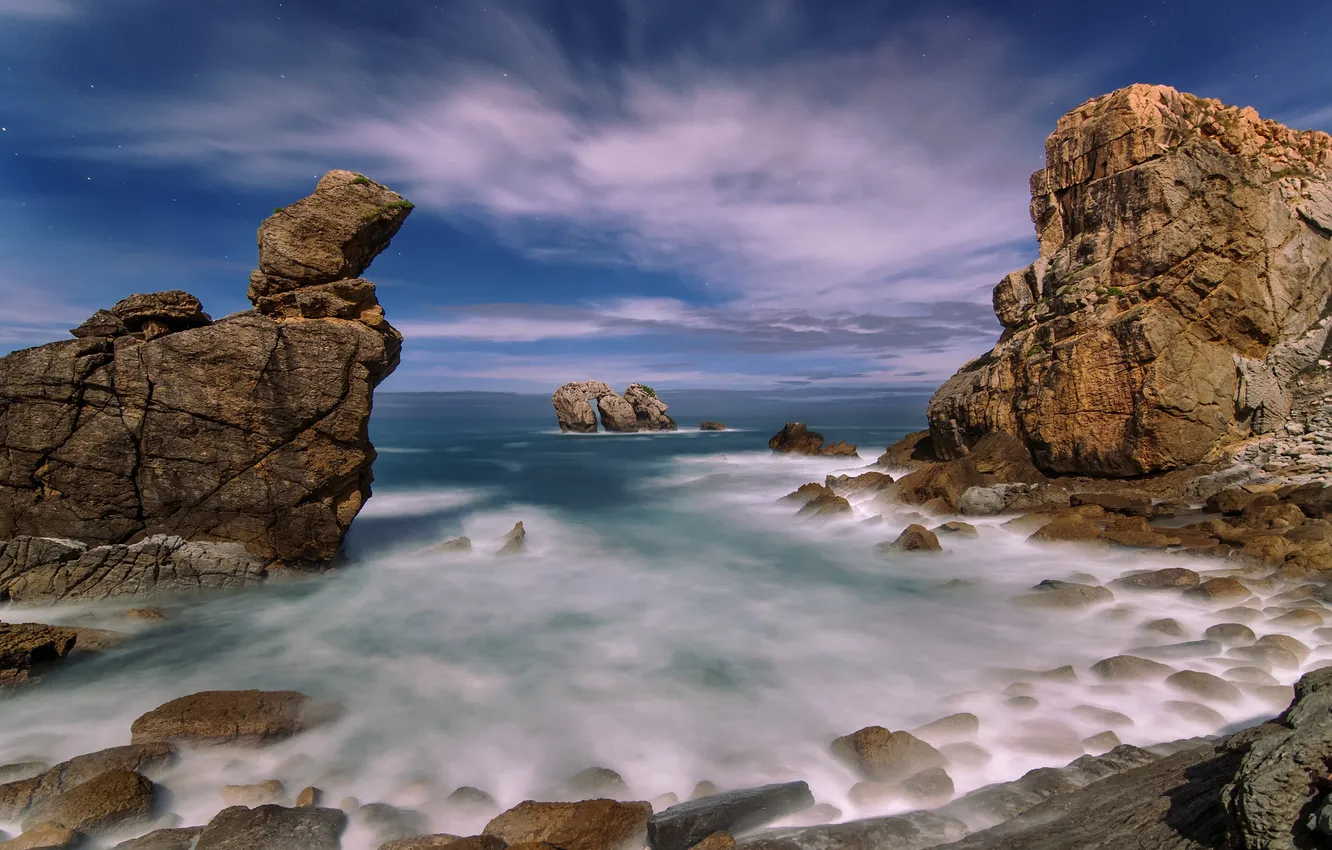 Photo wallpaper sea, landscape, stones, rocks, surf