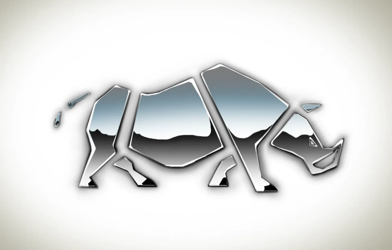 Photo wallpaper metal, reflection, figure, white background, part, Rhino