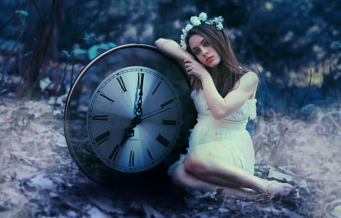 Photo wallpaper girl, background, watch