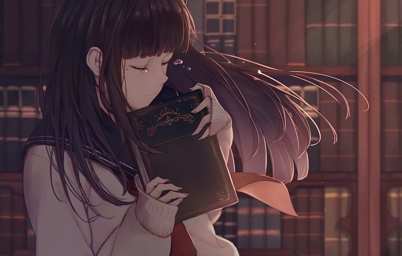 Photo wallpaper girl, book, crying