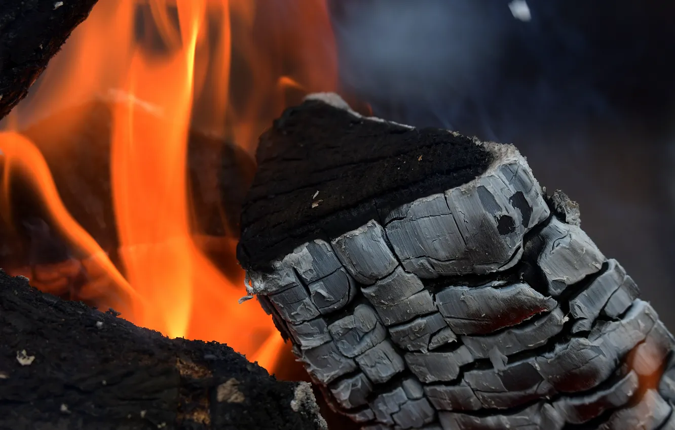 Photo wallpaper fire, wood, coal